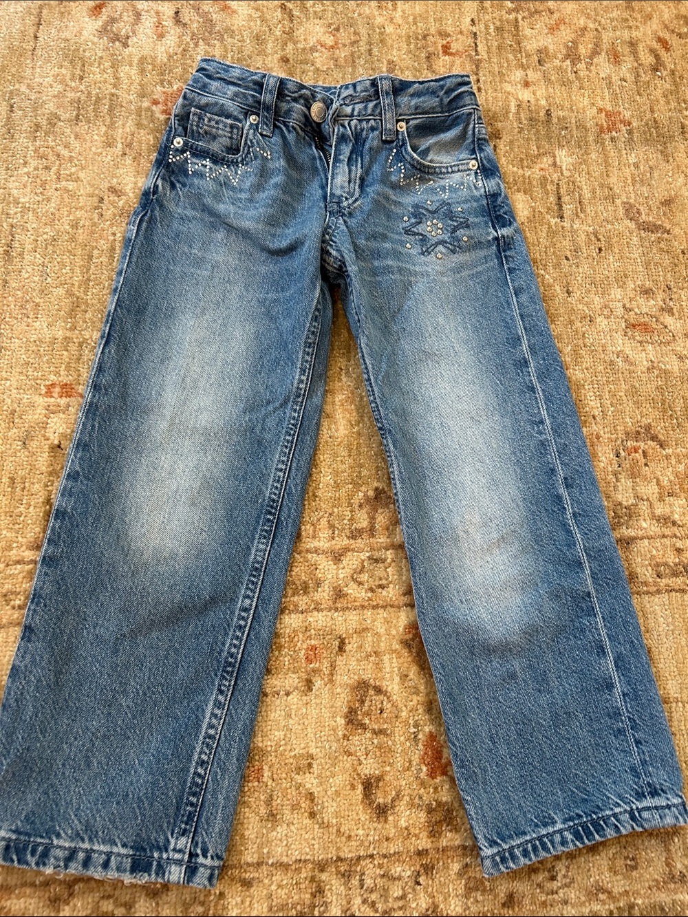 Zara Girls Blue Embellished Straight-Leg Jeans